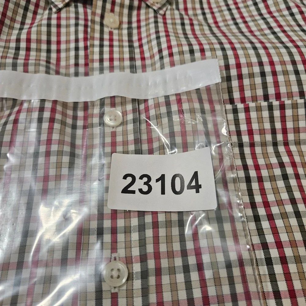 Paul Fredrick Mens 16-34 Slim Fit Non-Iron Cotton Check Dress Shirt Red Tan RB
